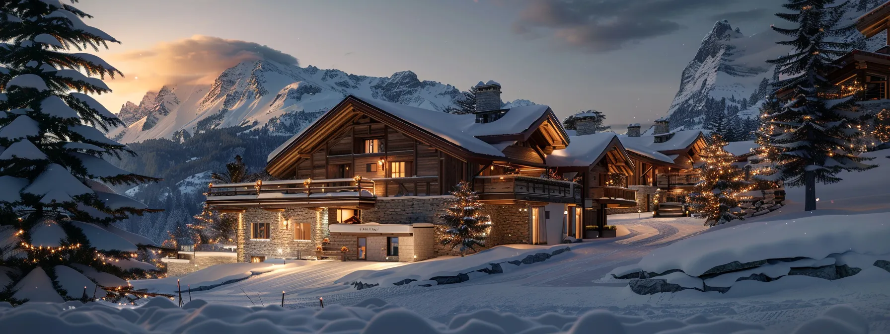 a lavish ski chalet nestled in the snow-capped alps, surrounded by pristine slopes and luxury amenities.